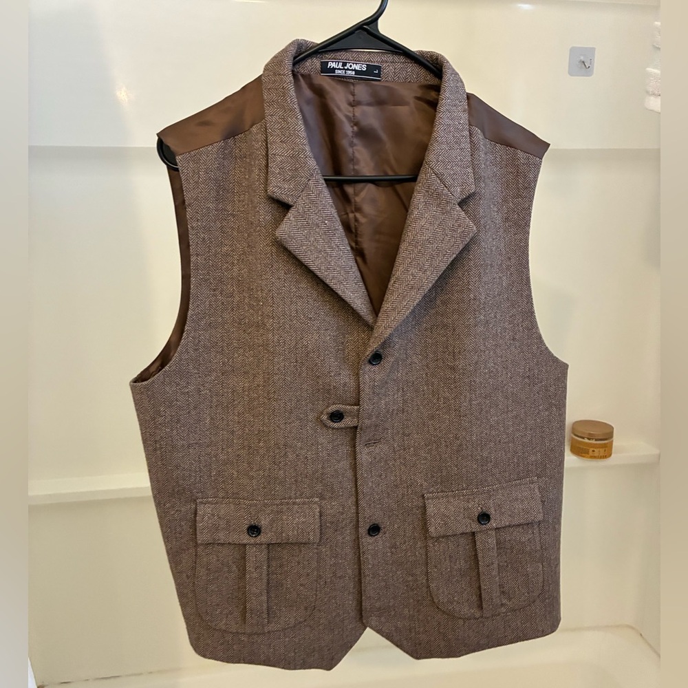 Brown Tweed Wool Vest with Pockets